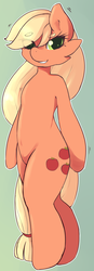 Size: 839x2421 | Tagged: safe, artist:fluffleduckle, applejack, earth pony, semi-anthro, g4, anatomically incorrect, female, looking at you, simple background, solo