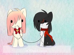 Size: 1024x762 | Tagged: dead source, safe, artist:php146, oc, oc only, oc:akarui sakura, earth pony, pony, chibi, collar, female, leash, male, mare, meme, ponified, shadow the hedgehog, sonic the hedgehog, sonic the hedgehog (series)