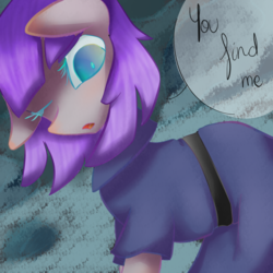 Size: 1024x1024 | Tagged: safe, artist:freeworldl, maud pie, earth pony, pony, g4, abstract background, colored pupils, dialogue, female, looking at you, mare, one eye closed, solo