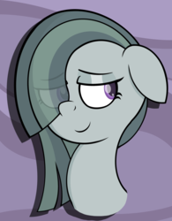 Size: 1024x1310 | Tagged: safe, artist:askshalua, marble pie, earth pony, pony, g4, abstract background, aside glance, bust, colored pupils, cute, female, floppy ears, hair over one eye, looking away, marblebetes, mare, portrait, shy smile, smiling, solo