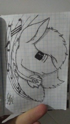 Size: 2560x1440 | Tagged: safe, artist:xxenocage, oc, oc only, pony, bust, graph paper, headphones, monochrome, music notes, portrait, solo, traditional art