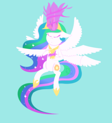 Size: 1024x1119 | Tagged: safe, alternate version, artist:deerbutt, princess celestia, alicorn, pony, seraph, seraphicorn, g4, flying, magic, multiple wings