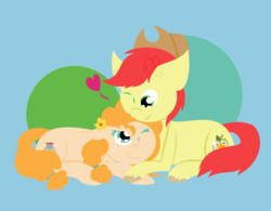 Size: 2152x1676 | Tagged: safe, artist:deerbutt, bright mac, pear butter, earth pony, pony, g4, the perfect pear, couple, cuddling, ship:brightbutter, shipping