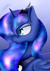 Size: 2893x4092 | Tagged: safe, artist:saralien, princess luna, pony, g4, bust, female, galaxy mane, portrait, solo, stars