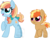 Size: 933x700 | Tagged: safe, alternate version, artist:tambelon, oc, oc only, oc:apple butter, oc:applesauce, earth pony, pony, bow, brother and sister, colt, duo, female, filly, freckles, hair bow, magical lesbian spawn, male, offspring, parent:applejack, parent:rainbow dash, parents:appledash, siblings, simple background, tail bow, transparent background, watermark