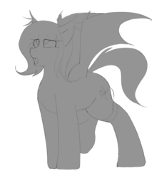 Size: 3000x3266 | Tagged: safe, artist:codras, oc, oc only, bat pony, pony, clothes, high res, monochrome, open mouth, sneezing, solo, stockings, thigh highs