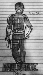 Size: 375x648 | Tagged: safe, artist:stevebrony24, oc, oc only, oc:faded ghost, human, armor, fallout, fallout d.c rp, humanized, humanized oc, lined paper, solo, traditional art