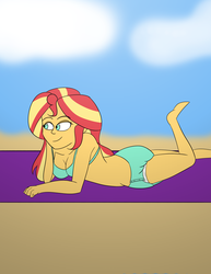 Size: 2550x3300 | Tagged: safe, artist:diaperednight, sunset shimmer, human, equestria girls, g4, beach, bra, breasts, clothes, diaper, female, high res, non-baby in diaper, solo, underwear