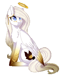 Size: 380x460 | Tagged: safe, artist:ohhoneybee, oc, oc only, oc:angelica, angel, pegasus, pony, albino, animated, blinking, colored hooves, colored wings, colored wingtips, cute, ear piercing, earring, female, gif, halo, jewelry, looking up, mare, multicolored wings, piercing, simple background, sitting, solo, transparent background