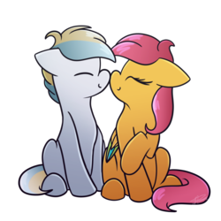 Size: 1024x1024 | Tagged: safe, artist:mindlesssketching, oc, oc only, oc:peanut, unnamed oc, earth pony, pegasus, pony, boop, colored wings, colored wingtips, eyes closed, female, male, mare, noseboop, nuzzling, shipping, simple background, smiling, stallion, transparent background