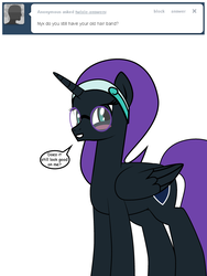 Size: 600x800 | Tagged: safe, artist:dekomaru, oc, oc only, oc:nyx, alicorn, pony, tumblr:ask twixie, alternate hairstyle, ask, glasses, solo, tumblr