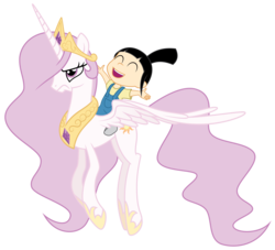 Size: 7695x6984 | Tagged: safe, artist:amarthgul, princess celestia, human, pony, princess molestia, g4, absurd resolution, agnes gru, crossover, despicable me, humans riding ponies, pink-mane celestia, riding, simple background, transparent background, unamused, vector