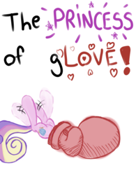 Size: 1600x2050 | Tagged: safe, artist:velvet frame, princess cadance, alicorn, pony, g4, boxing gloves, clothes, exclamation point, female, gloves, legs in air, mare, pun, simple background, solo, white background