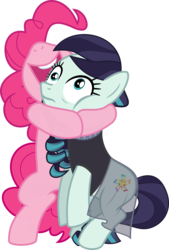 Size: 3470x5132 | Tagged: safe, artist:jhayarr23, coloratura, pinkie pie, earth pony, pony, g4, bipedal, derp, duo, duo female, female, hug, mare, rara, simple background, transparent background, vector