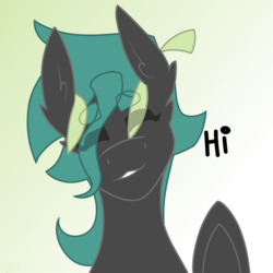 Size: 844x844 | Tagged: dead source, safe, artist:moonakart13, artist:moonaknight13, oc, oc only, oc:crystal queen, changeling, pegasus, pony, :3, changeling oc, eyes closed, head tilt, mixed breed, mute, waving