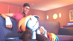 Size: 1024x576 | Tagged: safe, rainbow dash, pony, g4, 3d, crossover, scout (tf2), sleeping, source filmmaker, team fortress 2