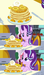 Size: 1920x3240 | Tagged: safe, edit, edited screencap, screencap, starlight glimmer, pony, unicorn, a royal problem, g4, excited, female, food, mare, pancakes, solo