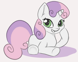 Size: 1156x924 | Tagged: safe, artist:treekickerdraws, sweetie belle, pony, unicorn, g4, cute, female, mare, prone, smiling, solo, underhoof