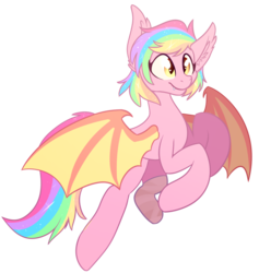 Size: 1229x1299 | Tagged: safe, artist:aegann, oc, oc only, oc:paper stars, bat pony, pony, amputee, bat pony oc, fangs, female, mare, multicolored hair, simple background, smiling, solo, transparent background