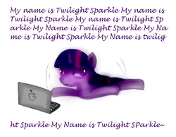 Size: 900x700 | Tagged: safe, artist:pipomanager-mimmi, twilight sparkle, pony, g4, computer, derp, female, laptop computer, simple background, solo, white background