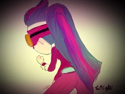 Size: 2048x1536 | Tagged: safe, sci-twi, twilight sparkle, equestria girls, equestria girls specials, g4, my little pony equestria girls: movie magic, art, ass, butt, clothes, costume, goggles, masked matter-horn costume, power ponies, rear view, traditional art