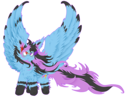 Size: 1024x798 | Tagged: safe, artist:vanillaswirl6, oc, oc only, oc:alpha jet, pegasus, pony, :<, cheek fluff, chest fluff, chibi, colored eyelashes, commission, ear fluff, female, fluffy, goggles, large wings, long mane, long tail, mare, no pupils, simple background, solo, spread wings, transparent background, windswept mane, wing fluff, wings