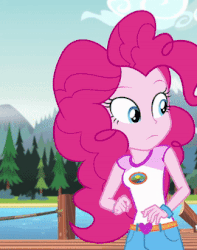 Size: 267x338 | Tagged: safe, screencap, pinkie pie, equestria girls, g4, my little pony equestria girls: legend of everfree, animated, clothes, cropped, facepalm, female, gif, hand on hip, pinkie pie is not amused, reaction image, solo, unamused