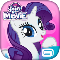 Size: 300x300 | Tagged: safe, gameloft, rarity, pony, unicorn, g4, my little pony: magic princess, my little pony: the movie, official, app icon, female, gameloft logo, icon, mare, solo