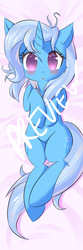 Size: 787x2362 | Tagged: safe, artist:kawaiipony2, trixie, pony, unicorn, g4, blushing, body pillow, body pillow design, cute, diatrixes, female, looking at you, lying down, mare, obtrusive watermark, on back, solo, watermark