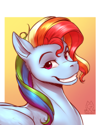 Size: 1900x2375 | Tagged: safe, artist:mykegreywolf, rainbow dash, pony, g4, alternate hairstyle, female, grin, mare, multicolored hair, smiling, solo