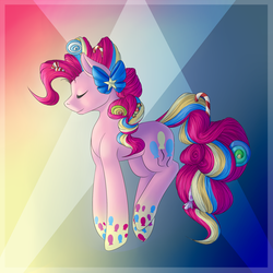 Size: 2000x2000 | Tagged: safe, artist:evakulisreal, pinkie pie, earth pony, pony, g4, bow, candy, candy cane, eyes closed, female, food, high res, lollipop, rainbow power, solo