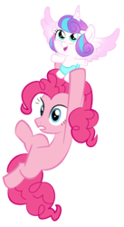 Size: 419x764 | Tagged: dead source, safe, artist:cirillaq, pinkie pie, princess flurry heart, pony, g4, the crystalling, flying, simple background, transparent background, vector