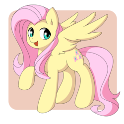 Size: 1200x1200 | Tagged: safe, artist:amaranthrain, fluttershy, pony, g4, cute, female, looking sideways, open mouth, raised hoof, shyabetes, smiling, solo, spread wings, standing, wings