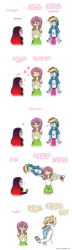 Size: 636x2212 | Tagged: safe, artist:crydius, fluttershy, rainbow dash, oc, oc:doctor ziegler, oc:gamma, android, comic:meet gamma, equestria girls, g4, blue screen of death, converse, crossover, cutie mark, doctor, magical lesbian spawn, mental blue screen of death, mercy, offspring, overwatch, parent:sci-twi, parent:sunset shimmer, parents:scitwishimmer, scientific lesbian spawn, shoes, simple background, stiff, transparent background