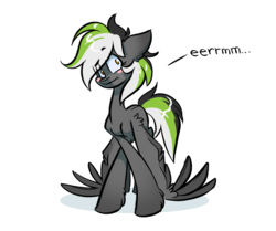 Size: 2582x2160 | Tagged: safe, artist:kez, oc, oc only, oc:graphite sketch, pegasus, pony, askthegraphitesketch, blushing, crossed legs, female, high res, mare, piercing, simple background, solo, transparent background