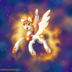 Size: 800x800 | Tagged: dead source, safe, artist:piripaints, daybreaker, alicorn, pony, a royal problem, g4, female, mane of fire, mare, night, open mouth, smiling, solo, stars