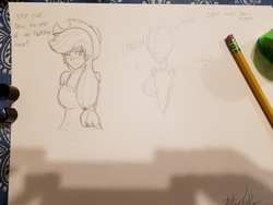 Size: 4032x3024 | Tagged: safe, artist:tonytakara, applejack, earth pony, pony, g4, big breasts, blouse, breasts, busty applejack, female, hat, how to draw, pencil drawing, sketch, solo, traditional art, tutorial