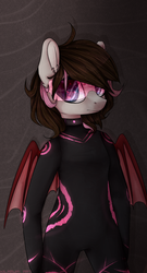 Size: 1020x1888 | Tagged: safe, artist:kilamuri, oc, oc only, oc:bunny tyan, semi-anthro, bat wings, clothes, solo, suit