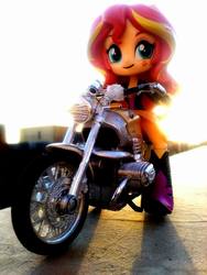 Size: 720x960 | Tagged: safe, sunset shimmer, equestria girls, g4, bmw, doll, equestria girls minis, eqventures of the minis, irl, merchandise, motorcycle, photo, sunset, sunshine shimmer, toy