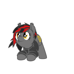 Size: 900x900 | Tagged: safe, artist:age3rcm, oc, oc only, oc:tomoko tanue, bat pony, pony, fallout equestria, animated, behaving like a dog, butt shake, cloth, clothes, commission, ear fluff, female, gif, mare, silly, simple background, solo, tail wag, white background