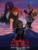 Size: 1536x2048 | Tagged: safe, artist:shinzakura, adagio dazzle, aria blaze, sonata dusk, sunset shimmer, oc, human, fanfic:seven days in sunny june, fanfic:seven days in sunny june: a time of reckoning, g4, 3d, anime reference in the description, fanfic, fanfic art, fanfic cover, gun, handgun, humanized, magic, p90, pistol, self paradox, submachinegun, terrible trigger discipline, the dazzlings, wizard war