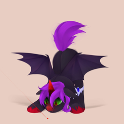 Size: 2000x2000 | Tagged: safe, artist:chapaevv, oc, oc only, oc:midnight moon, pony, vampony, behaving like a cat, high res, horn, laser pointer, red horn