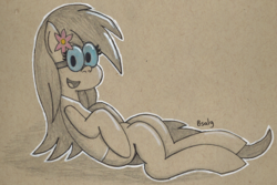 Size: 1307x873 | Tagged: safe, artist:b-cacto, oc, oc only, oc:prickly pears, pony, flower, flower in hair, glasses, smiling, solo, traditional art