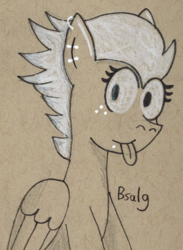 Size: 513x701 | Tagged: safe, artist:b-cacto, oc, oc only, oc:melon frost, pony, :p, freckles, piercing, solo, tongue out, traditional art