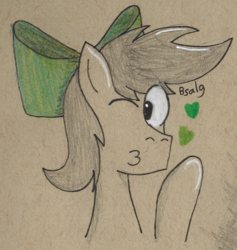 Size: 670x706 | Tagged: safe, artist:b-cacto, oc, oc only, oc:keith, pony, bowtie, heart, one eye closed, smooch, solo, traditional art, wink