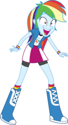 Size: 3000x5530 | Tagged: safe, artist:uponia, rainbow dash, equestria girls, equestria girls specials, g4, my little pony equestria girls: movie magic, .svg available, absurd resolution, boots, clothes, collar, collar shirt, compression shorts, cute, excited, female, open mouth, open smile, rainbow dash is best facemaker, rainbow dash's shirt with a collar, shirt, shirt with a collar, shoes, simple background, skirt, smiling, socks, solo, striped socks, t-shirt, teenager, transparent background, vector, wristband