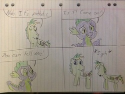 Size: 2592x1936 | Tagged: safe, artist:didgereethebrony, spike, oc, oc:didgeree, dragon, g4, lined paper, traditional art