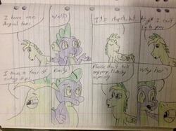 Size: 2592x1936 | Tagged: safe, artist:didgereethebrony, spike, oc, oc:didgeree, dragon, g4, lined paper, traditional art