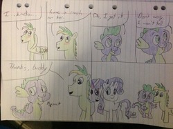 Size: 2592x1936 | Tagged: safe, artist:didgereethebrony, rarity, spike, twilight sparkle, oc, oc:didgeree, dragon, g4, lined paper, traditional art