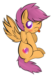 Size: 1722x2438 | Tagged: safe, artist:skyflys, scootaloo, pegasus, pony, g4, blushing, colored pupils, cute, cutealoo, female, one eye closed, silly, silly pony, simple background, smiling, solo, spread wings, tongue out, transparent background, wings